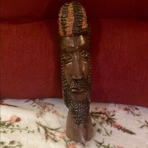 Handcrafted Brown and Black Wooden Jamaican Man Sculpture vintage